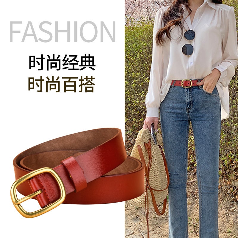 Vintage Belt Women'S Leather Casual Business Simple Pin Buckle Belt Girl Fashion All-Match Cowhide Belt - Image 2