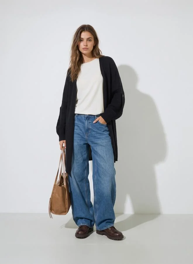 Styli Black Brushed Yarn Longline Cardigan