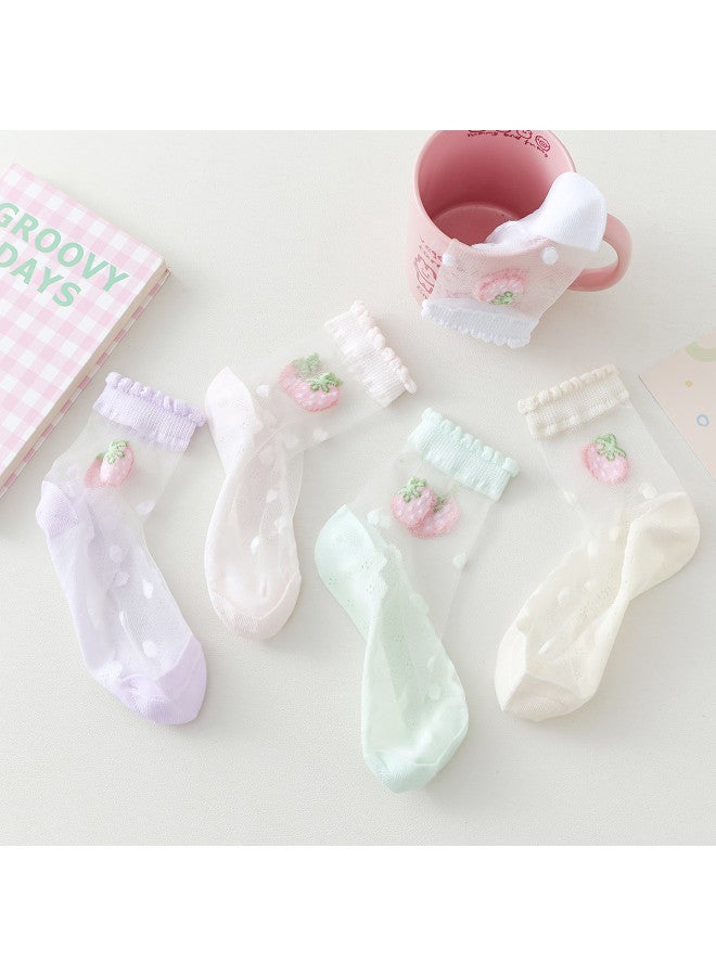 Bumblebee 5-pairs Girls' Socks Crystal Mid-calf Student Breathable Nylon Socks Non-stuffy & Non-tight Fit - Image 3