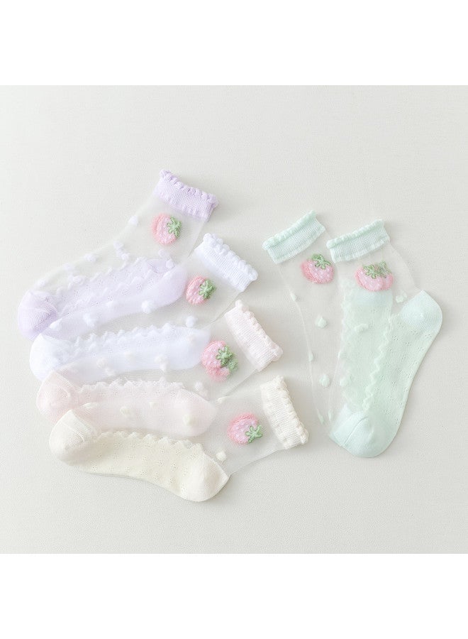 Bumblebee 5-pairs Girls' Socks Crystal Mid-calf Student Breathable Nylon Socks Non-stuffy & Non-tight Fit - Image 4