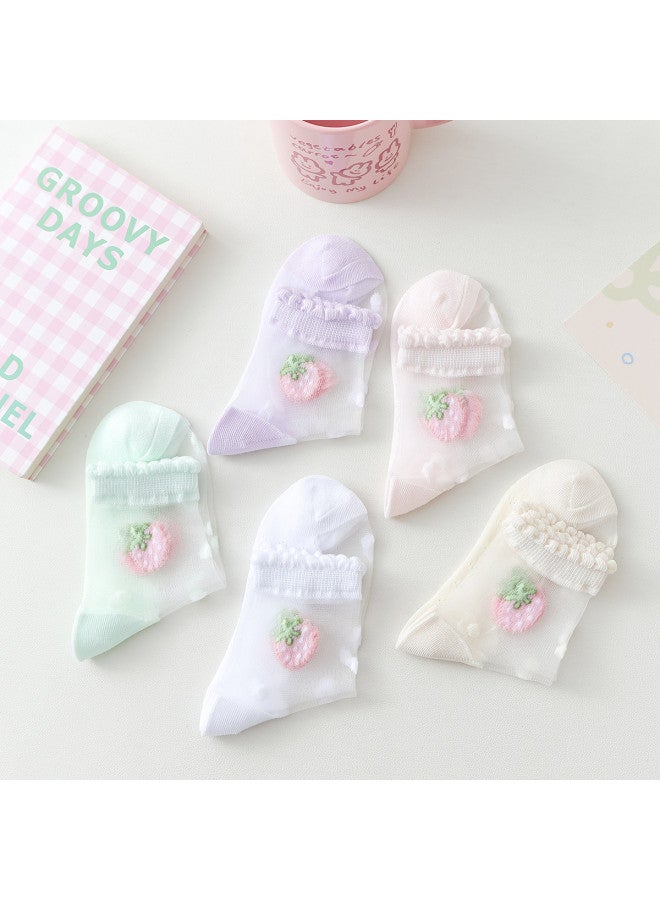 Bumblebee 5-pairs Girls' Socks Crystal Mid-calf Student Breathable Nylon Socks Non-stuffy & Non-tight Fit - Image 5