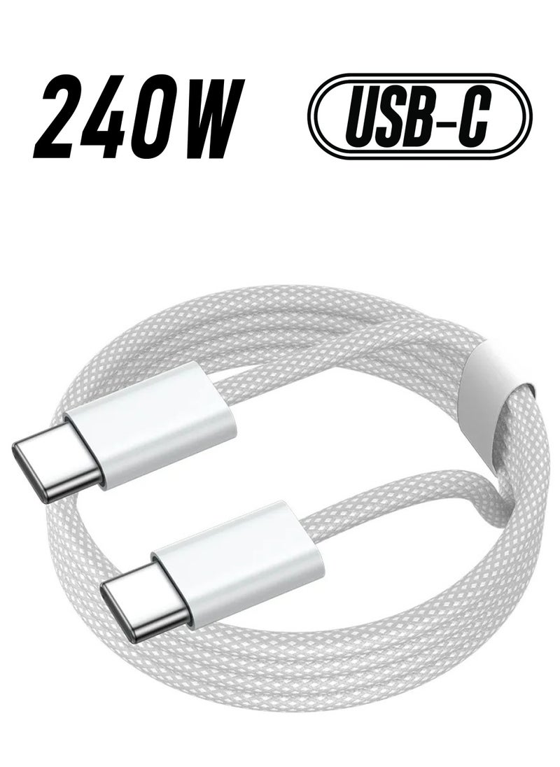 HEXABEX 240W Fast Charge USB Type C to C Nylon Braided Cable White  - Image 1