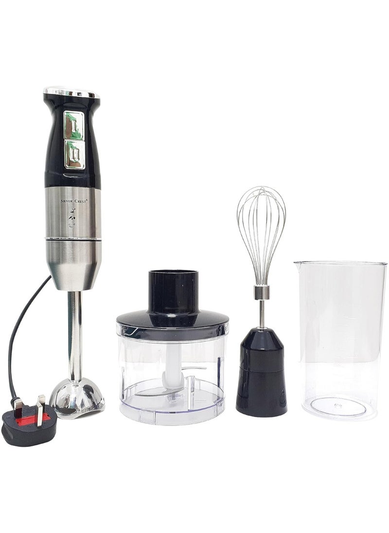 SILVER CREST - Silver Crest Hand Blender, 4-in-1 Multifunctional 2 Speed Stainless Steel Handheld Stick Blender with 500ml Mixing Beaker, Milk Frother, Egg Whisk for Smoothies/Puree Baby Food/Sauces/Soups - Image 1