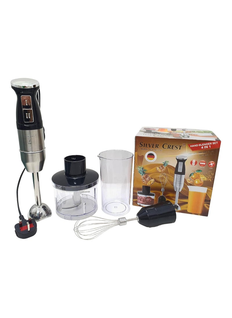 SILVER CREST - Silver Crest Hand Blender, 4-in-1 Multifunctional 2 Speed Stainless Steel Handheld Stick Blender with 500ml Mixing Beaker, Milk Frother, Egg Whisk for Smoothies/Puree Baby Food/Sauces/Soups - Image 1