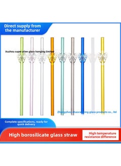 ماركة غير محددة Creative Cartoon erfly Straw Colorful Glass Transparent High Borosilicate Straight Tube 8*200mm For Beverage Drinking-Color:Grey  - Image 2