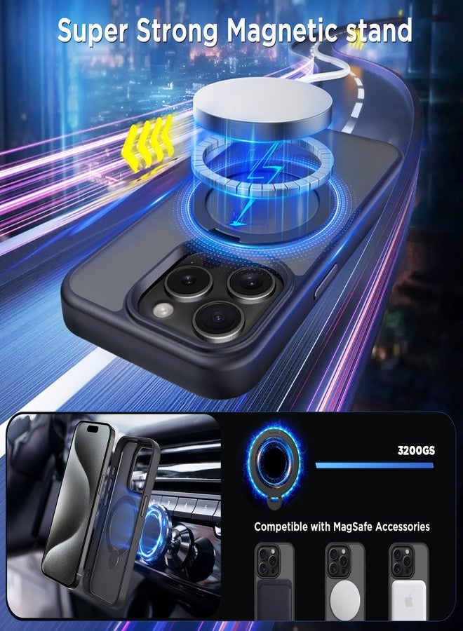CACOE Magnetic Case for iPhone 15 Pro 6.1 inch with 360 Rotatable Ring Phone Stand,Compatible with MagSafe & Magnetic Car Mount,Cases Cover Phone Holder for Desk Meeting/Videos Black - Image 3