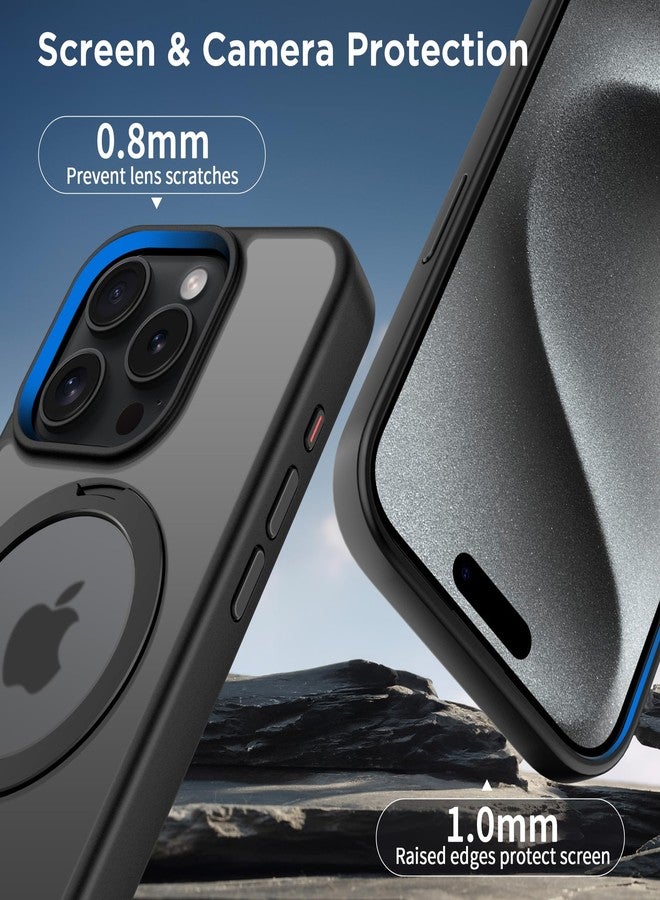 CACOE Magnetic Case for iPhone 15 Pro 6.1 inch with 360 Rotatable Ring Phone Stand,Compatible with MagSafe & Magnetic Car Mount,Cases Cover Phone Holder for Desk Meeting/Videos Black - Image 5