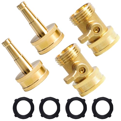Hourleey 2 Set Heavy Duty Brass Hose Nozzle, Pressure Jet Nozzle with Hose Shutoff Valve, 3/4" GHT Nozzles for Garden Hose, Car Wash, Extra 4 Rubber Washers - Image 1