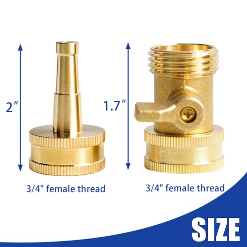 Hourleey 2 Set Heavy Duty Brass Hose Nozzle, Pressure Jet Nozzle with Hose Shutoff Valve, 3/4" GHT Nozzles for Garden Hose, Car Wash, Extra 4 Rubber Washers - Image 2