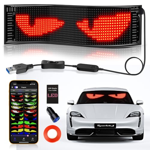 KJOY Devil Eyes Light for Cars, 15''x4'' Flexible Scrolling LED Eyes for Car Window,Bluetooth App Control Programmable LED Sign,Dynamic Personalized Eye Lights for Car Windshield - Image 1