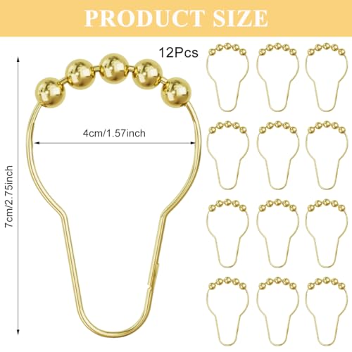 HASTHIP® Stainless Steel Curtain Hooks, Shower Curtain Hooks Rings, Curtain Rings Metal for Bathroom Shower Rods Curtains-Set of 12 (6 x 4cm/2.3 x 1.6 inch, Golden) - Image 2