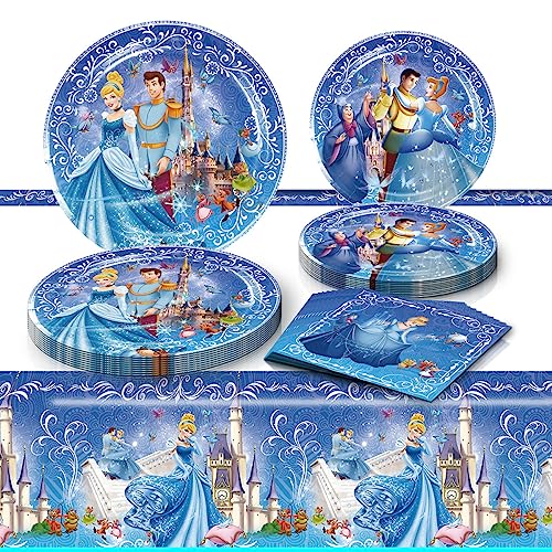 OMTO 41Pack Cinderella Party Supplies include 710Pcs and 9 10Pcs plates 20 napkins Tablecloth for Cinderella birthday party decoration - Image 1