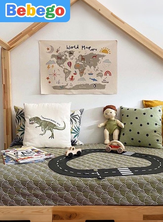 BEBEGO 1pc World Map Tapestry with Cute Cartoon Animals & Educational Elements - Sun, Moon, Rainbow, Plants - Soft Peach Skin Fabric Wall Hanging for Bedroom, Living Room, Dorm Decor (31x23 inches), World Map Wall Decor - Image 3