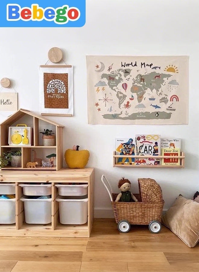 BEBEGO 1pc World Map Tapestry with Cute Cartoon Animals & Educational Elements - Sun, Moon, Rainbow, Plants - Soft Peach Skin Fabric Wall Hanging for Bedroom, Living Room, Dorm Decor (31x23 inches), World Map Wall Decor - Image 5