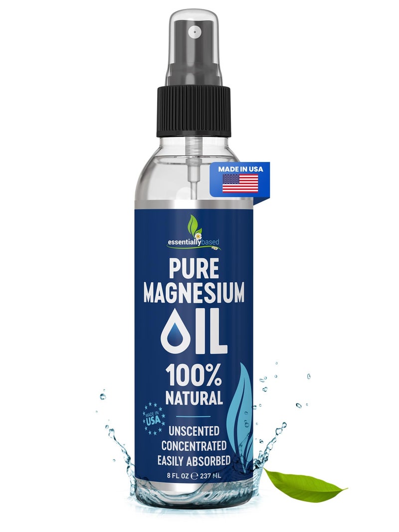 essentiallybased Pure Magnesium Oil Spray 8oz - Topical Magnesium Spray for Sleep Extra Strength - Less Sting - Less Itch - 100% Natural and Organic Oil - Made in USA - Image 1