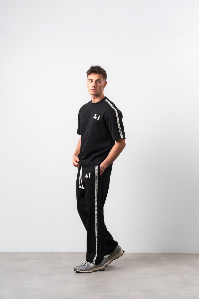 RESPIRE Men's No. 1 Striped Detail Regular Fit T-Shirt and Pants Set, Black - Image 3