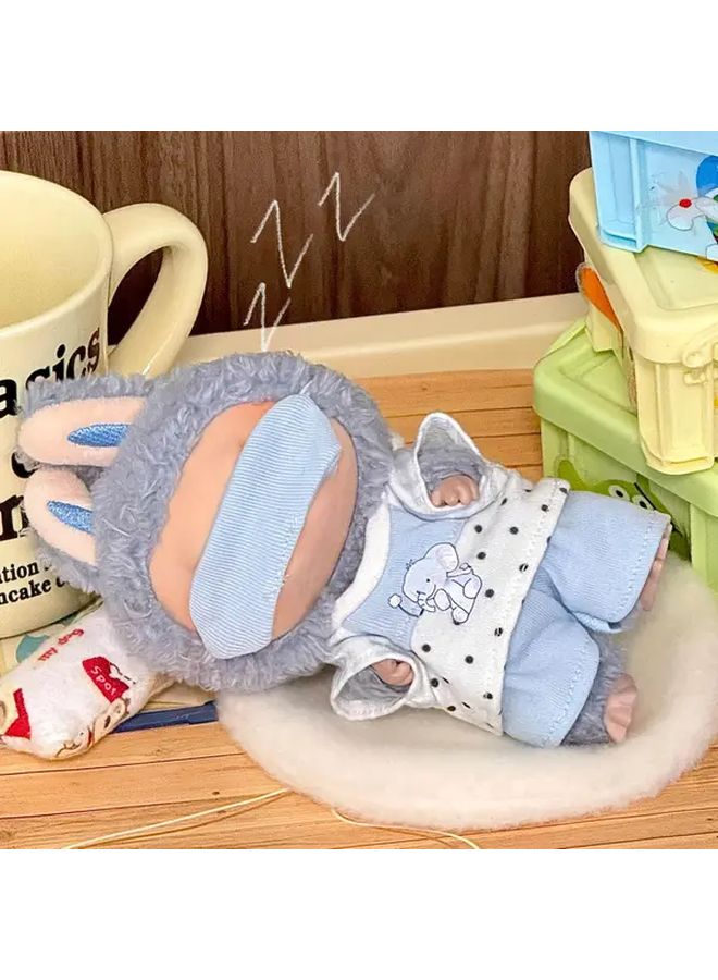 Gray Macaron Outfit Set For Labubu Doll Includes T Shirt Pants Headband - Image 4