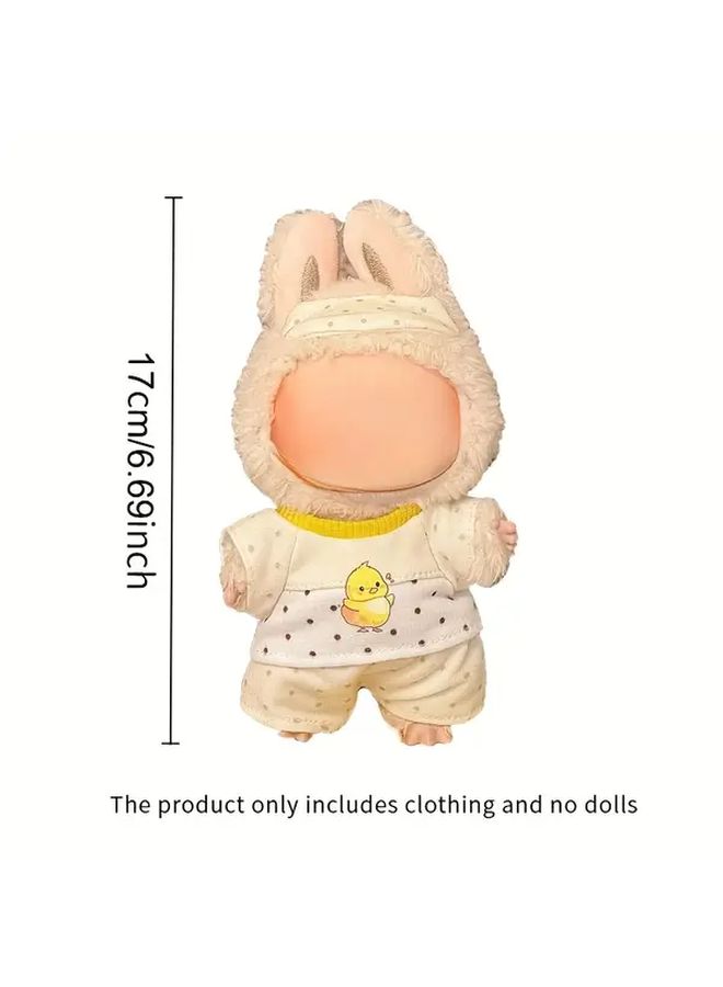 Gray Macaron Outfit Set For Labubu Doll Includes T Shirt Pants Headband - Image 3