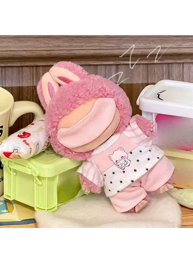 Gray Macaron Outfit Set For Labubu Doll Includes T Shirt Pants Headband - Image 1