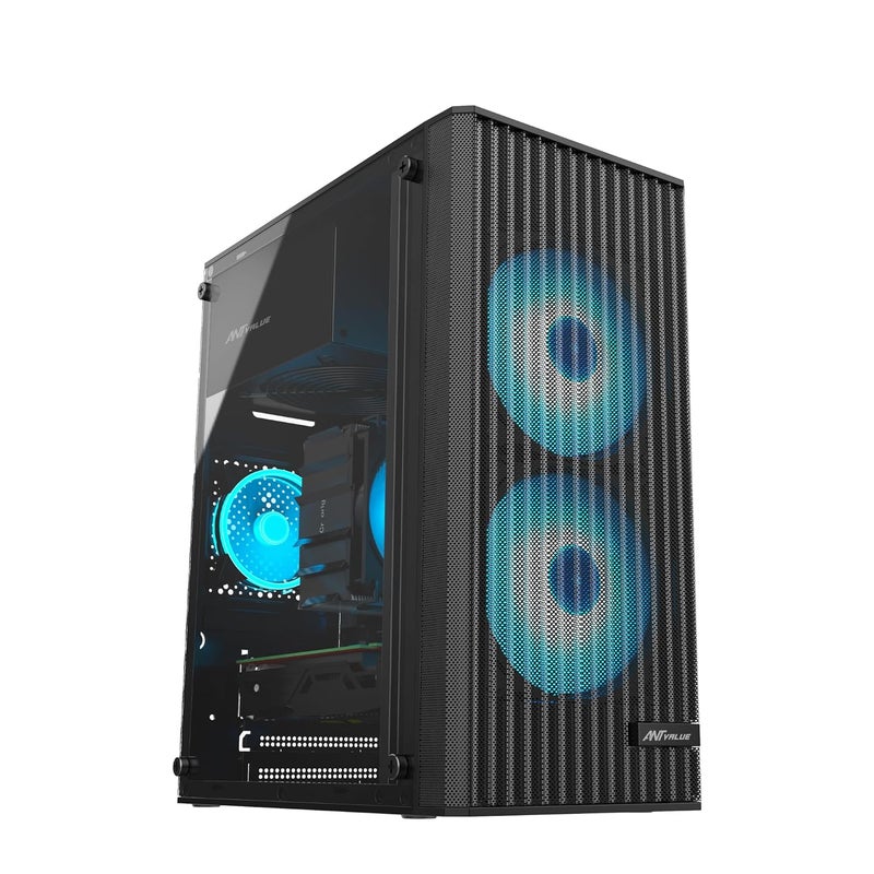 Ant Value Acrylic Vm10 Mid-Tower Computer Case/Gaming Cabinet - Black Support M-ATX,Itx, Pre-Installed 2 Front Rainbow Fans - Image 1
