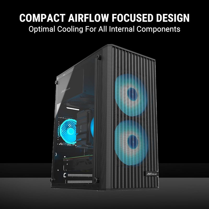 Ant Value Acrylic Vm10 Mid-Tower Computer Case/Gaming Cabinet - Black Support M-ATX,Itx, Pre-Installed 2 Front Rainbow Fans - Image 5