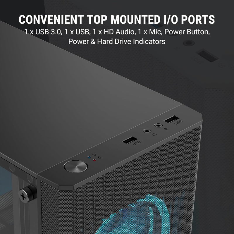 Ant Value Acrylic Vm10 Mid-Tower Computer Case/Gaming Cabinet - Black Support M-ATX,Itx, Pre-Installed 2 Front Rainbow Fans - Image 4