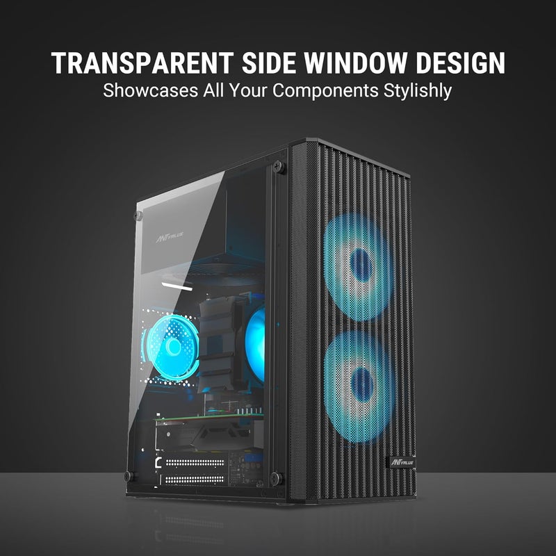 Ant Value Acrylic Vm10 Mid-Tower Computer Case/Gaming Cabinet - Black Support M-ATX,Itx, Pre-Installed 2 Front Rainbow Fans - Image 3