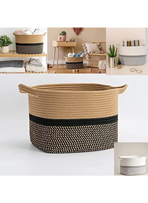 Textile and Beyond Textile and Beyond Boho Home Decor Big Box Rope Storage Organizer Jute Basket for Fruits Laundry Toy Gift Hamper Baby Tray for Living Room Kitchen Washroom 227 kg  - Image 1