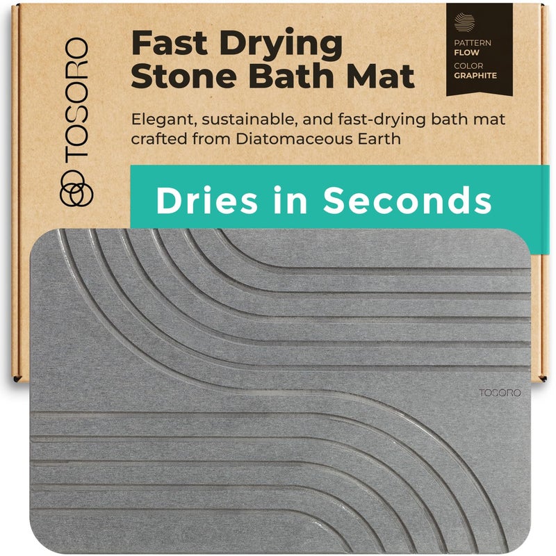 TOSORO Stone Bath Mat Diatomaceous Earth NonSlip Stone Shower Mat Quick Drying Absorbent Bath Mats for Bathroom Elegant Modern Design Easy to Clean 235 x 15 Graphite