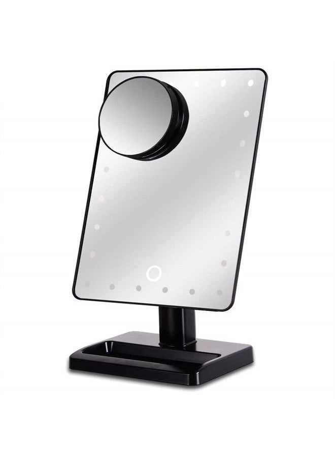 Waneway - 12-Inch Screen Makeup Mirror with 24 LED Lights, Lighted Vanity Dressing Table Mirror with Touch Dimmable Memory Function and 10x Magnification Spot Mirror, Black (Battery Not Included) - Image 1
