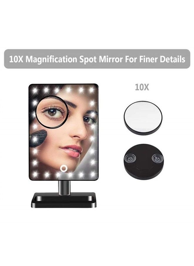 Waneway - 12-Inch Screen Makeup Mirror with 24 LED Lights, Lighted Vanity Dressing Table Mirror with Touch Dimmable Memory Function and 10x Magnification Spot Mirror, Black (Battery Not Included) - Image 1