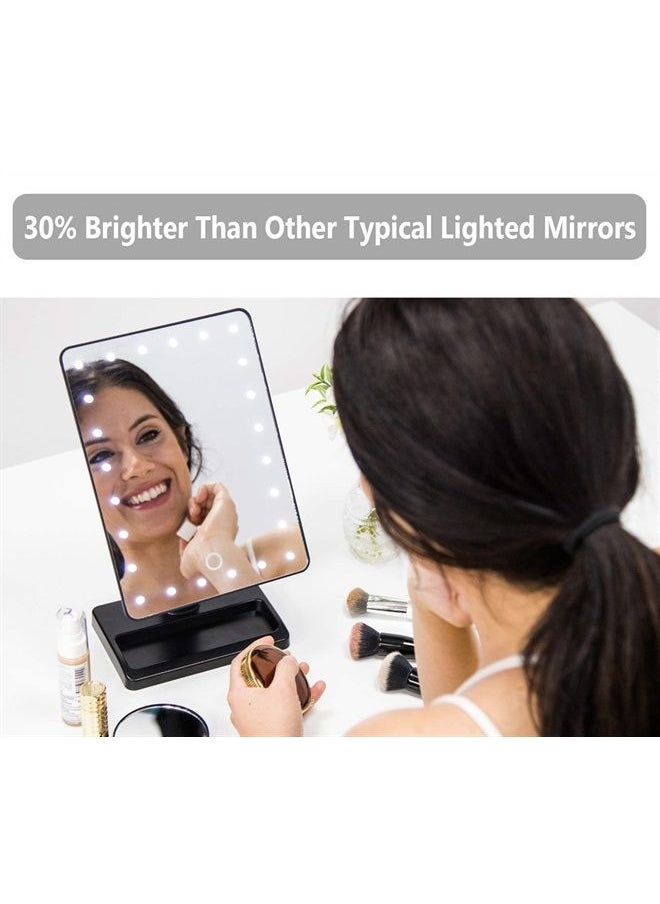 Waneway - 12-Inch Screen Makeup Mirror with 24 LED Lights, Lighted Vanity Dressing Table Mirror with Touch Dimmable Memory Function and 10x Magnification Spot Mirror, Black (Battery Not Included) - Image 1