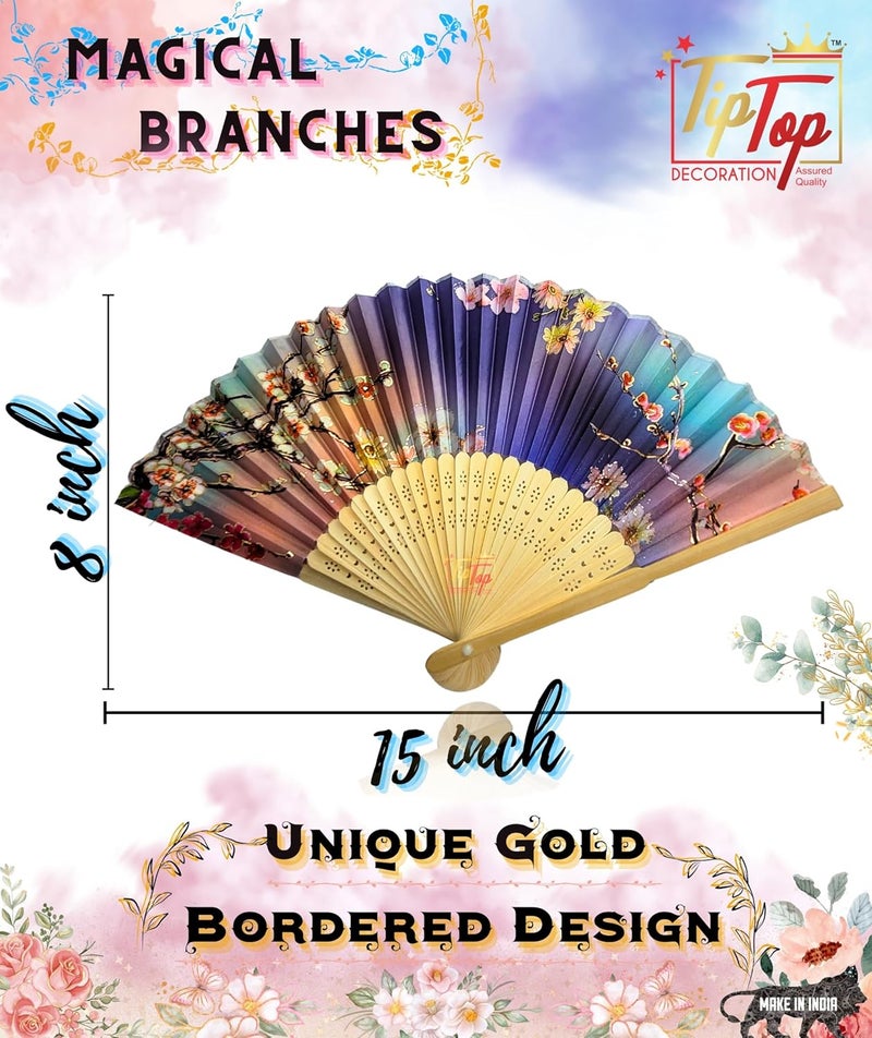 TIPTOP DECORATION Tiptop Decoration Premium Gold Printed Floral Wooden Hand Held Fan 15 Inch Pack Of 1 Piece Magical Branches  - Image 2