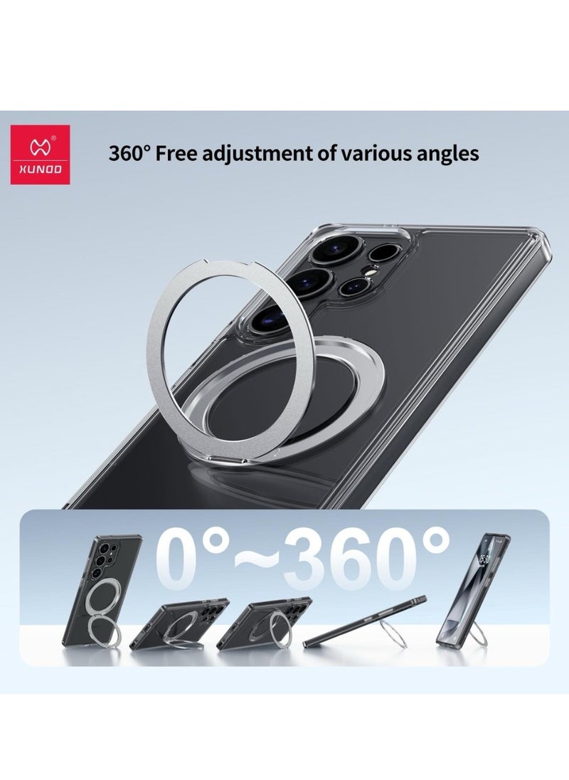 إكسوند حافظة XUNDD الصلبة المتوافقة مع سلسلة S25 Ultra Zero Sense من سامسونج مزودة بحامل حلقة مغناطيسي، حماية للعدسة، مقاومة للصدمات، مقاومة للخدوش، مقاومة للاصفرار، تصميم رفيع، وفتحات دقيقة للكاميرا وغيرها (فضي)  - Image 2