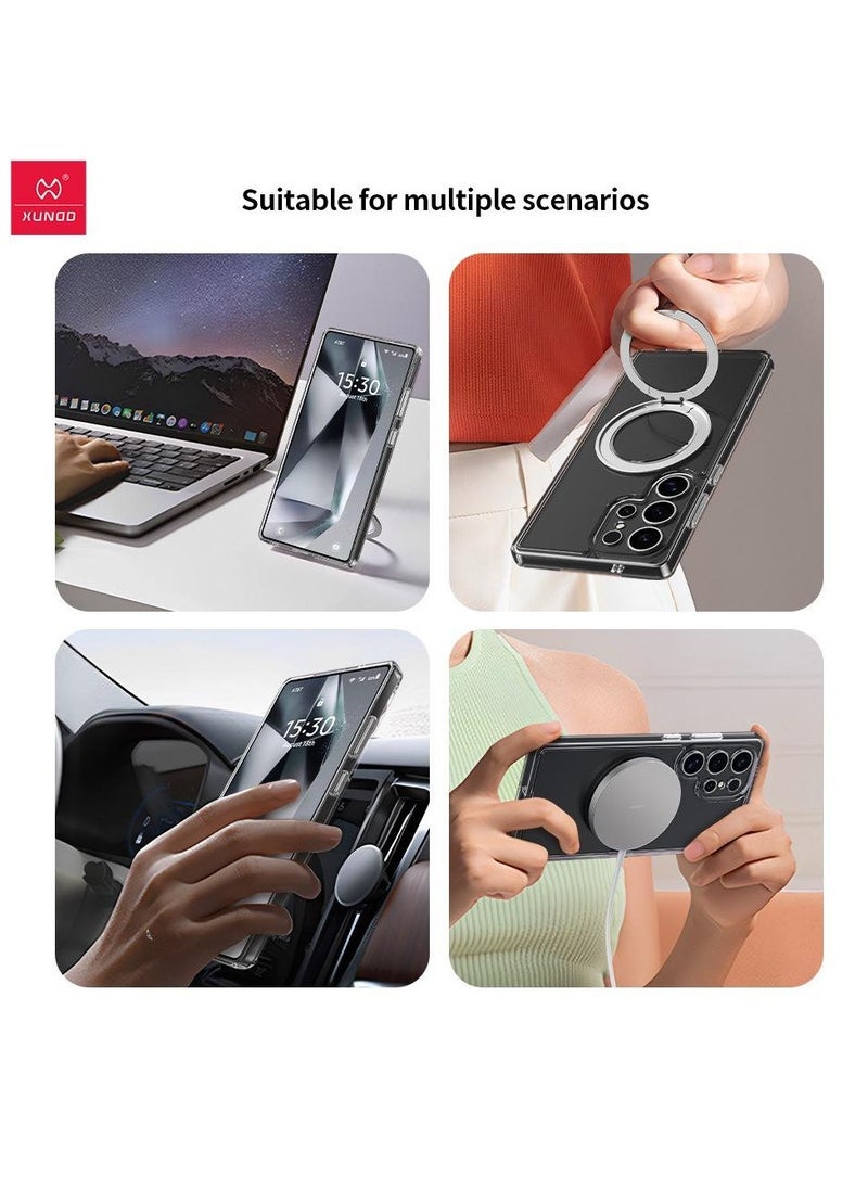 إكسوند حافظة XUNDD الصلبة المتوافقة مع سلسلة S25 Ultra Zero Sense من سامسونج مزودة بحامل حلقة مغناطيسي، حماية للعدسة، مقاومة للصدمات، مقاومة للخدوش، مقاومة للاصفرار، تصميم رفيع، وفتحات دقيقة للكاميرا وغيرها (فضي)  - Image 5