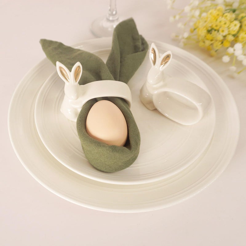 Utalek Easter Bunny Porcelain Napkin Rings Set of 6, Rabbit Napkin Ring Holders, White Bunny Ceramic Napkin Rings for Easter, Spring Party, Banquet, Dinner, Wedding Table Decor - Image 2
