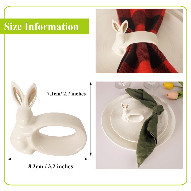 Utalek Easter Bunny Porcelain Napkin Rings Set of 6, Rabbit Napkin Ring Holders, White Bunny Ceramic Napkin Rings for Easter, Spring Party, Banquet, Dinner, Wedding Table Decor - Image 4