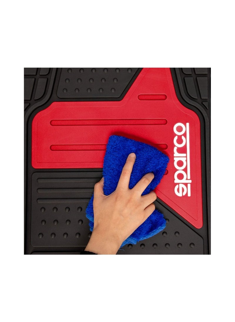 Sparco - مجموعة سجادات سيارة سباركو من مادة البولي فينيل كلوريد مكونة من 4 قطع بشعار أحمر - Image 1