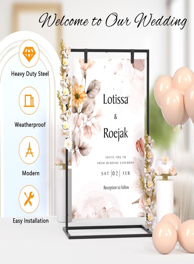 Cathyeen Wedding Welcome Sign Stand, 50”x30”x 20” Heavy Duty Easel Stand for Sign with 8 Pair Satin Ribbon & 2 Leather Strap, Welcome to Our Wedding Sign Holder, Metal Floor Standing Easels for Signs, Poster (Black) - Image 2