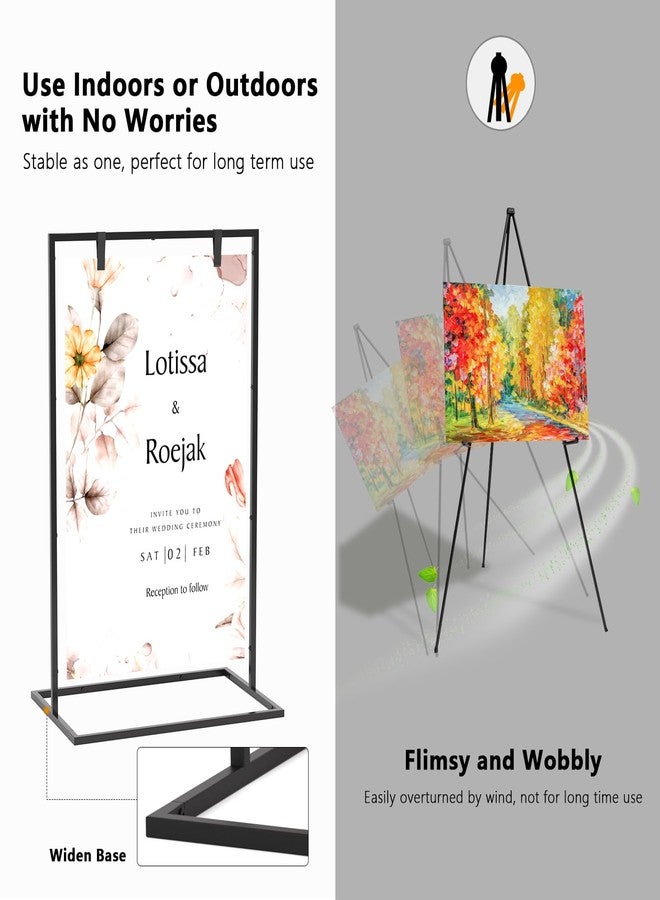 Cathyeen Wedding Welcome Sign Stand, 50”x30”x 20” Heavy Duty Easel Stand for Sign with 8 Pair Satin Ribbon & 2 Leather Strap, Welcome to Our Wedding Sign Holder, Metal Floor Standing Easels for Signs, Poster (Black) - Image 5