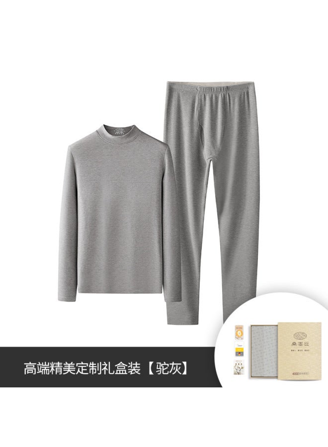 [silk Wool]  Couple Autumn And Winter Mid-high Collar Warm Suit Plus Velvet Thickened Bottoming Thermal Underwear