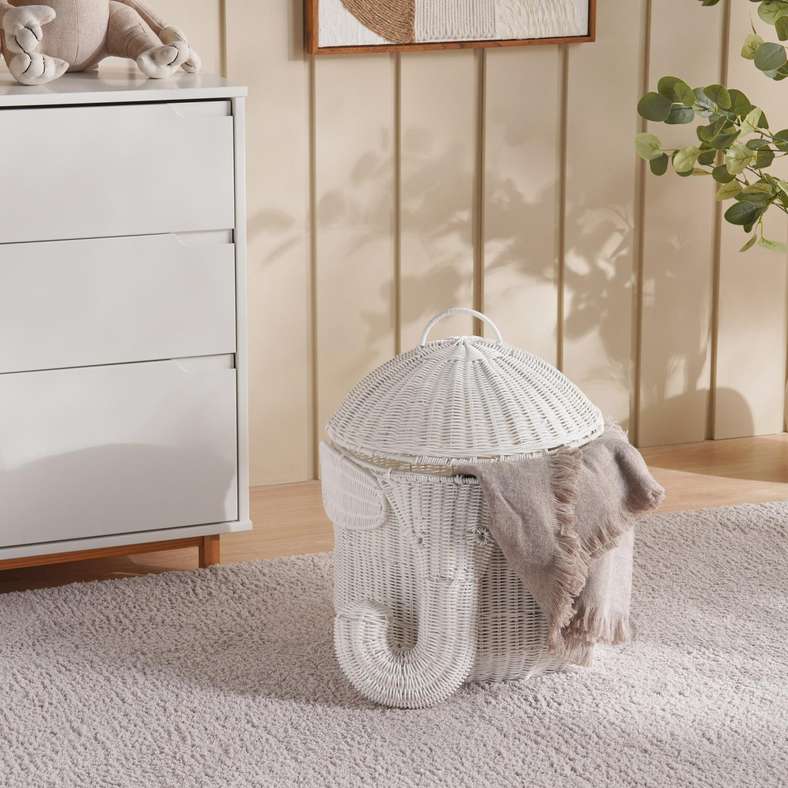 Pan Home White Elephant Storage Basket with lid 36x43cm-White