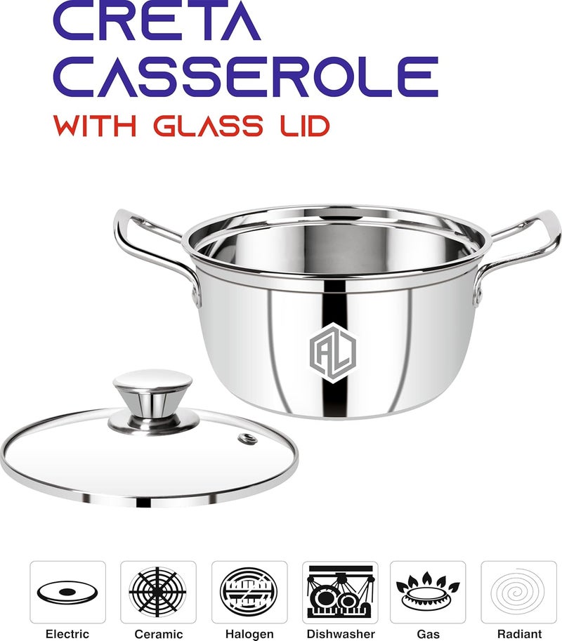 AL Anjali Life Time Multipurpose Combo Cooking and Serving Pot with Glass Lid, Stainless Steel Induction & Gas Compatible Mirror Finish, 16 & 18 CM (1.5 & 2 liters)  - Image 2