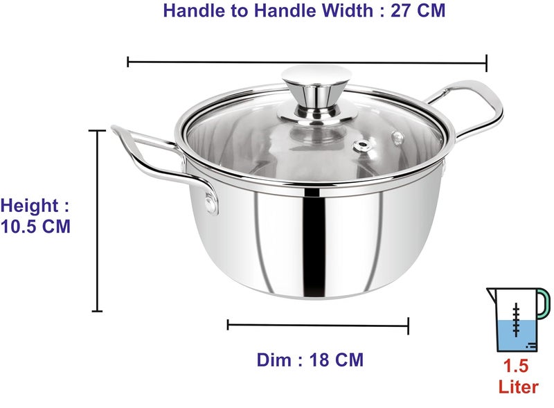 AL Anjali Life Time Multipurpose Combo Cooking and Serving Pot with Glass Lid, Stainless Steel Induction & Gas Compatible Mirror Finish, 16 & 18 CM (1.5 & 2 liters)  - Image 4