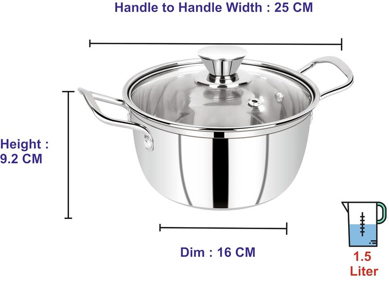 AL Anjali Life Time Multipurpose Combo Cooking and Serving Pot with Glass Lid, Stainless Steel Induction & Gas Compatible Mirror Finish, 16 & 18 CM (1.5 & 2 liters)  - Image 5