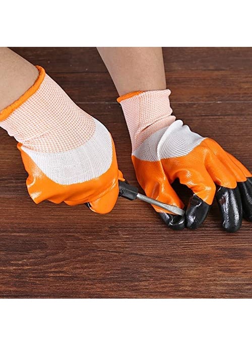 Generic SR Traders Unisex Heavy duty reusable Full Nitrile Coated work safety gloves For Industrial | Gardening | Agricultural |Cleaning Gloves 5 Pair  - Image 5