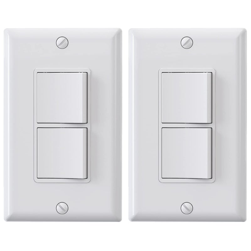 مفتاح ضوء مزدوج من ELEGRP مع لوحة حائط بيضاء لامعة، 15A 120V، 2 عبوة