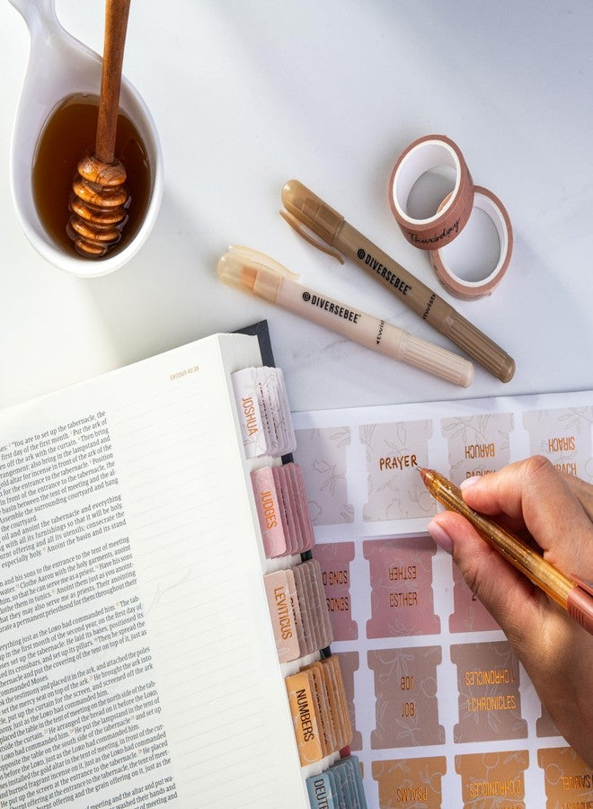 DIVERSEBEE فواصل كتب مقدسة مغلفة من DiverseBee (حروف ذهبية بارزة)، لوازم تدوين يوميات دراسة الكتاب المقدس، فواصل كتب الكتاب المقدس، 73 فاصلة كتب مقدسة للنساء والرجال، تتضمن 4 فواصل فارغة (لون العسل) - Image 5