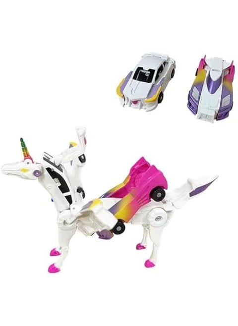 Transforming Unicorn Car Toy, Two Car Transform Unicorn, Racing Car Set, Collision to Magical Unicorns, Automatic Deformation of Magnetic Connections, for Transformer Toys Boys and Girls (Pink)