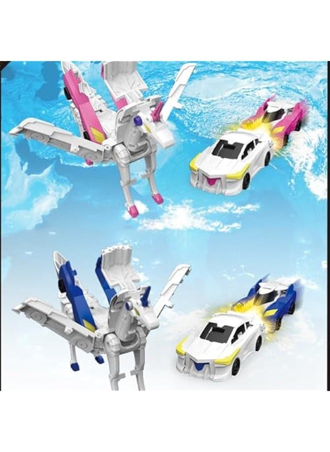 Transforming Unicorn Car Toy, Two Car Transform Unicorn, Racing Car Set, Collision to Magical Unicorns, Automatic Deformation of Magnetic Connections, for Transformer Toys Boys and Girls (Pink)